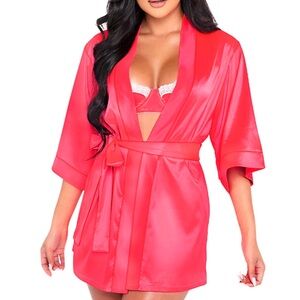 Roma Women's Coral Bright Pink Satin Robe Size S/M NEW WITH TAGS
